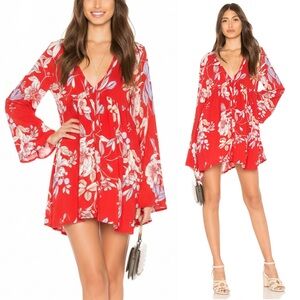 Free People Bella Red Floral Print Tunic Mini Dress Sz.  XS